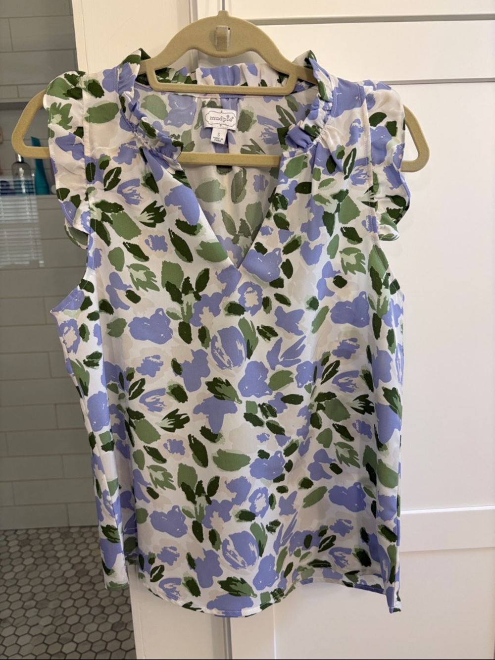 Mudpie Lavender and Green Floral Ruffle V-Neck Camisole